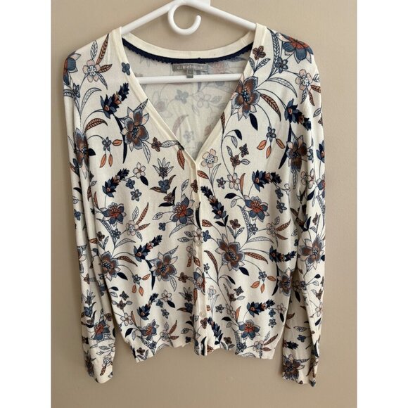 Daniel Rainn Ivory Fall Floral Print Button Front Cardigan Sweater Size Small - Picture 2 of 12